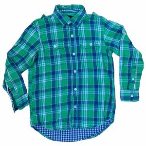Gap Kids Blue and Green Plaid Flannel Button Up Shirt Boys Size 8